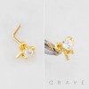 RIBBON HEART WITH BEZEL CZ 316L SURGICAL STEEL L-SHAPE NOSE RING